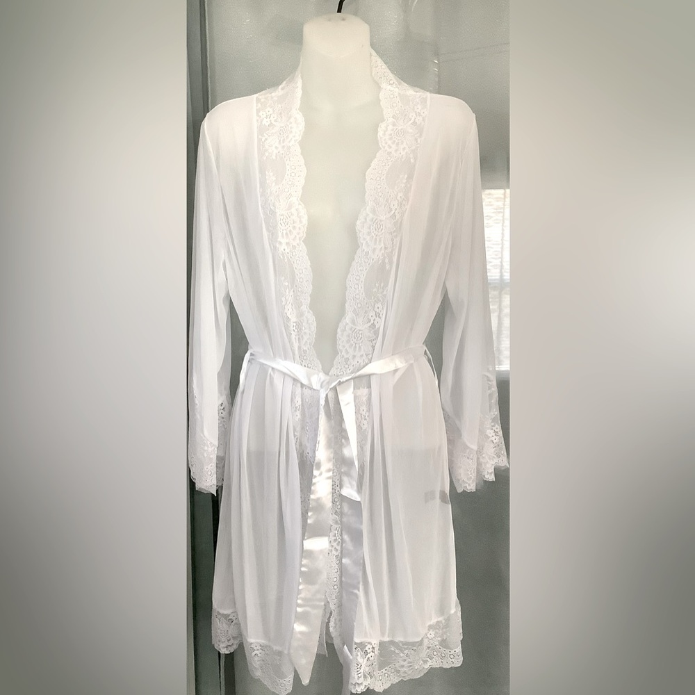 White Lace Kimono Robe With G-String